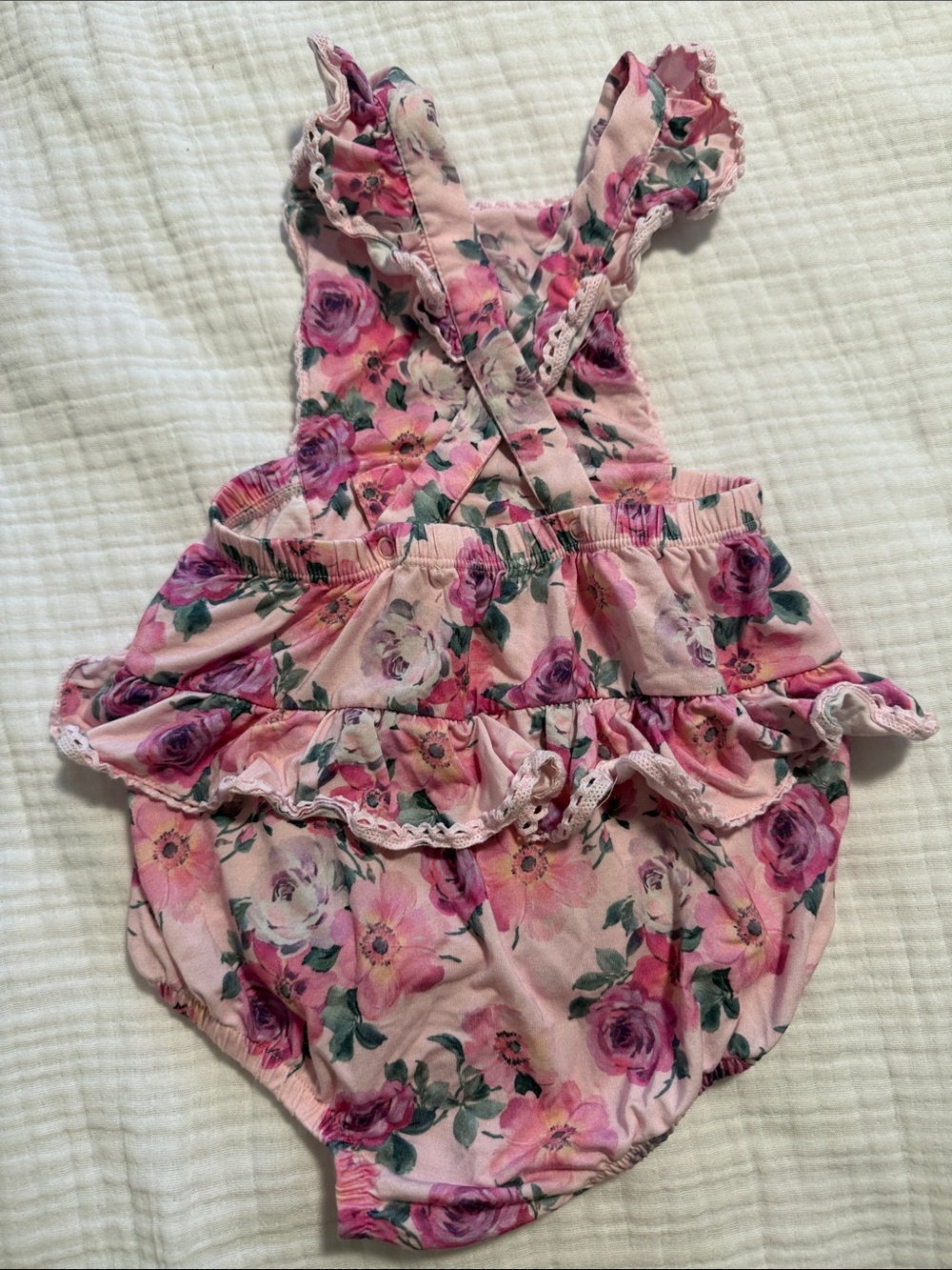 Pink Floral Ruffle One-Piece for Infant - Picture 3 of 5